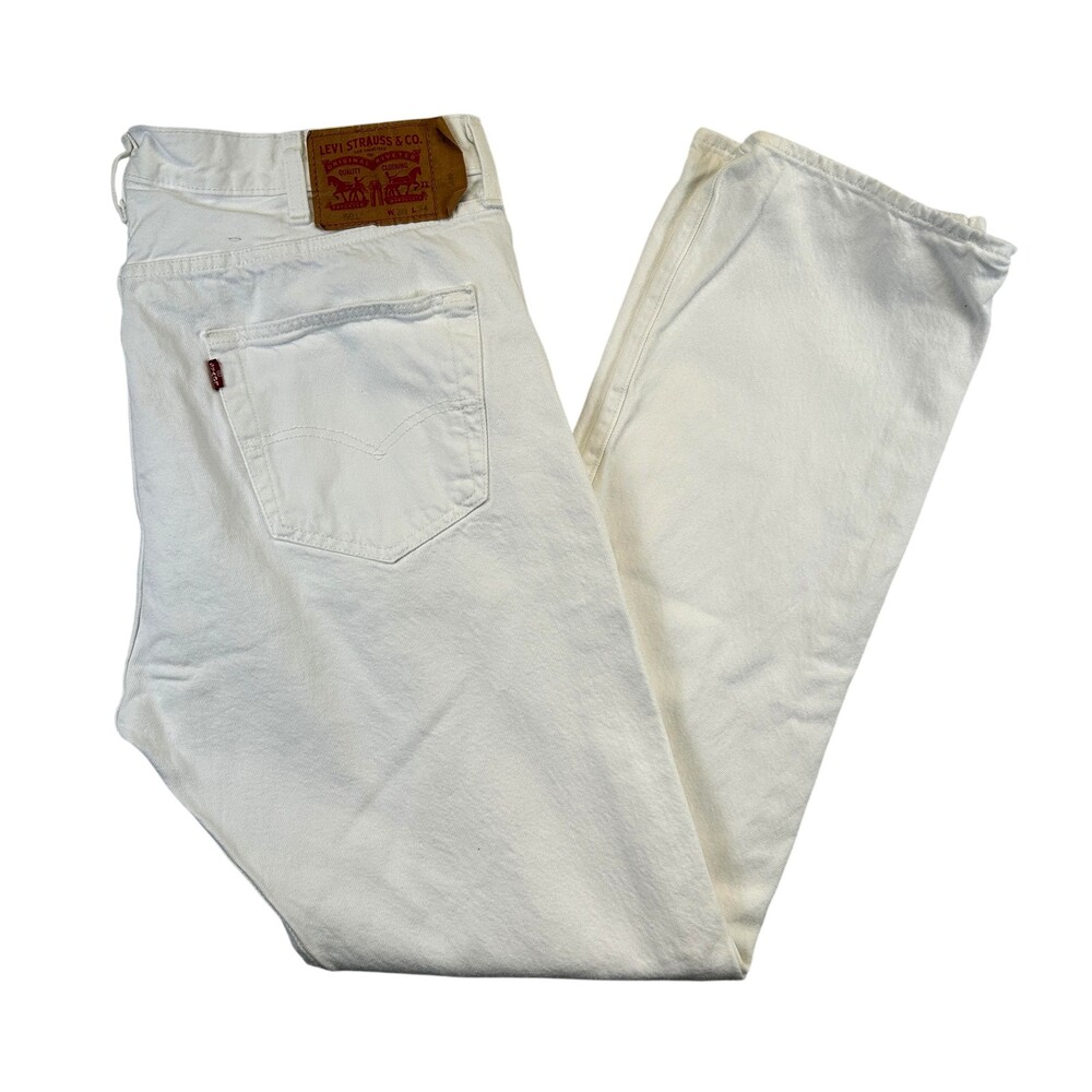 Levis 501 Jeans Mens 38x33 White Denim Regular Straight Button Fly Casual